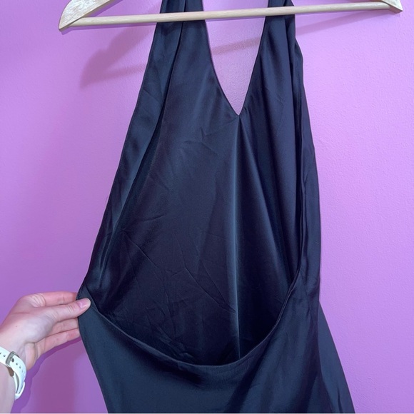 Show Me Your MuMu Maxi Dress Women's Size Large Black Satin Jasmine Halter - Picture 12 of 14